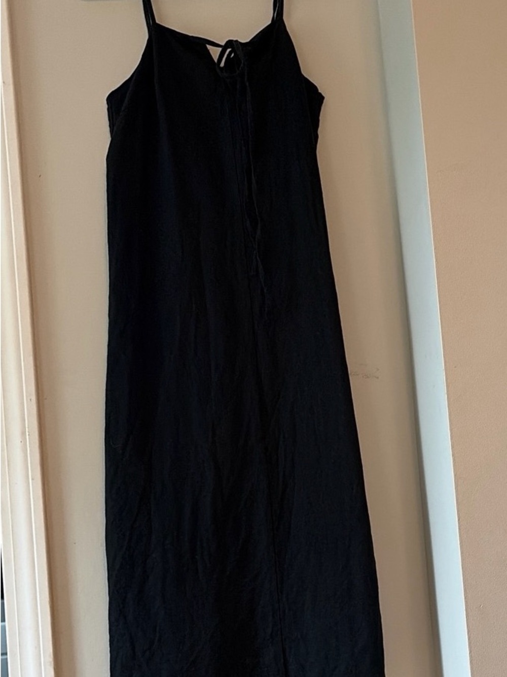 Black linen Maxi Dress with Tie Front